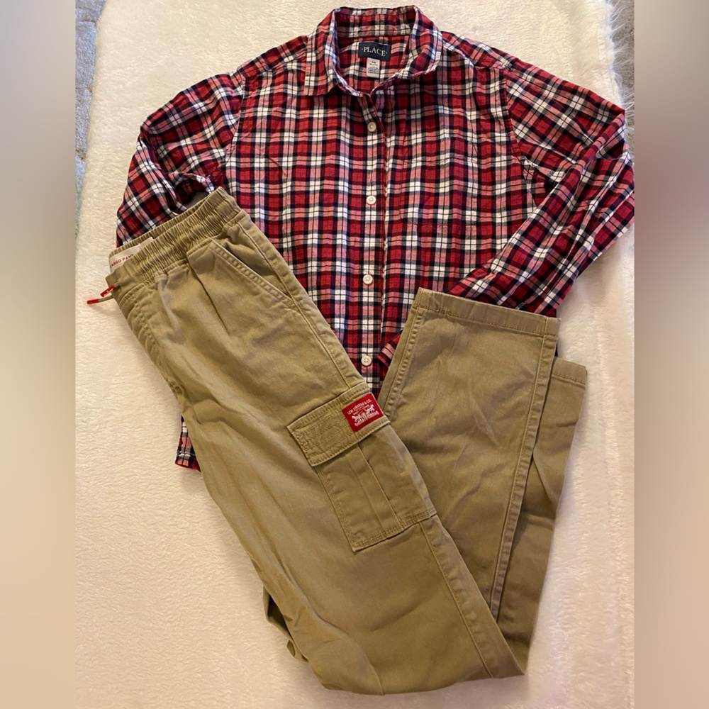 Boys 14/16 children place button down/ Levi Cargo Pants 14